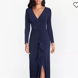 NWT Betsy & Adam Cascade Ruffle Long Sleeve
Stretch Jersey Gown
